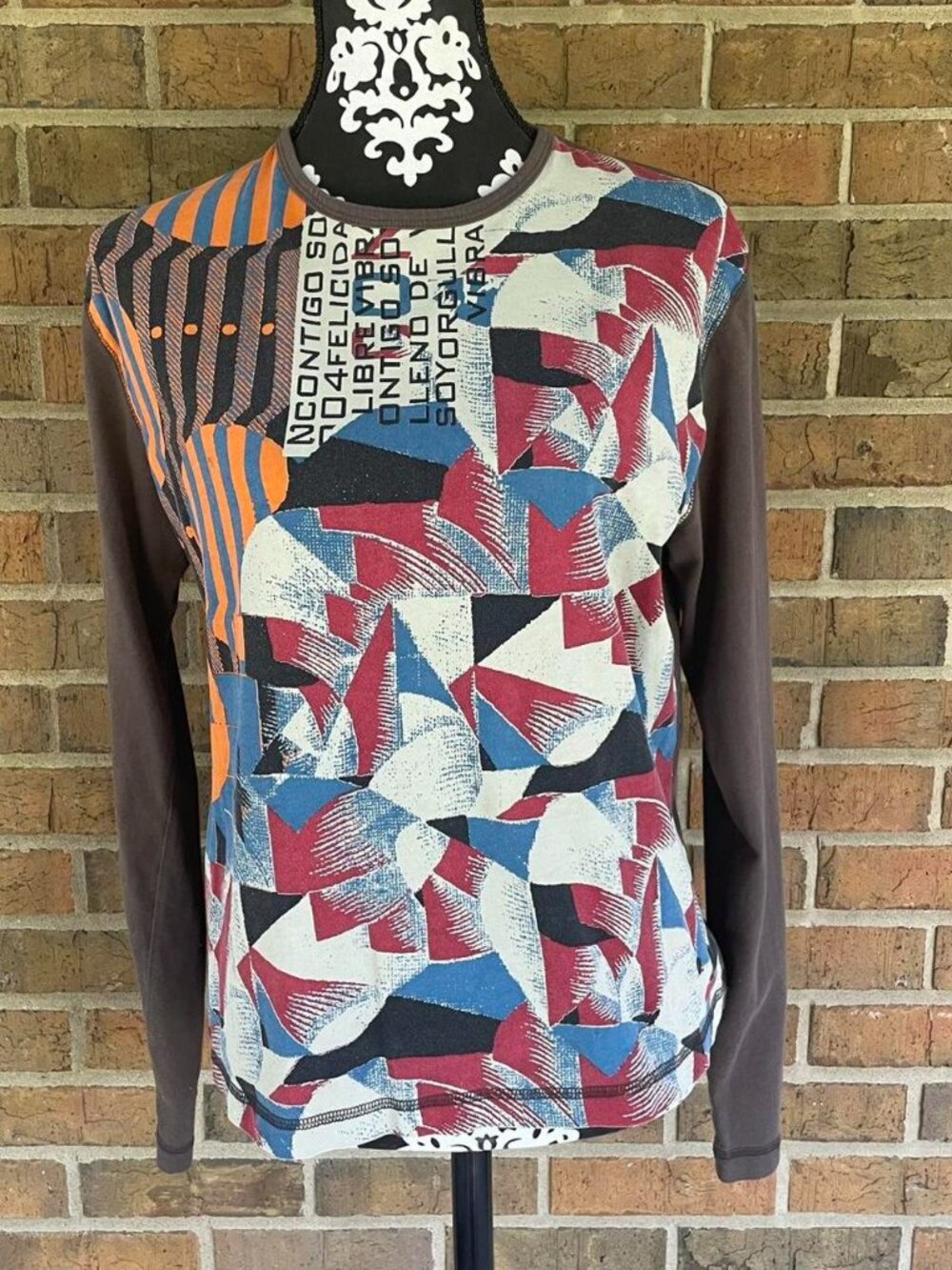 VTG Y2K ConTigo Abstract Brown Long Sleeve Top Medium